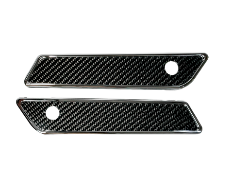 #104725 Slim Line Saddle Bag Latch Covers, Chrome with Carbon Inserts, Fits 14-23 Touring