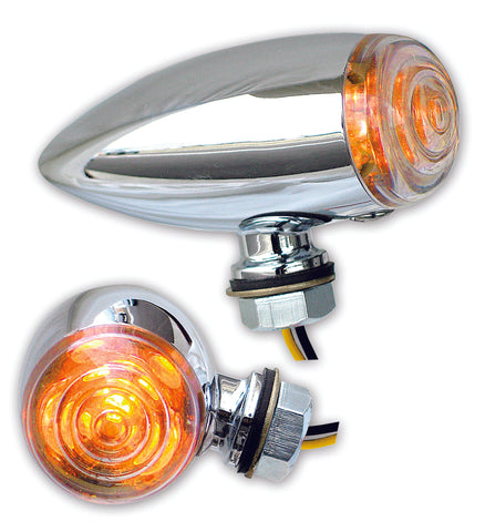 #AC-1033 LED Turn Signal, Chrome Bullet, E-MARK, Pair